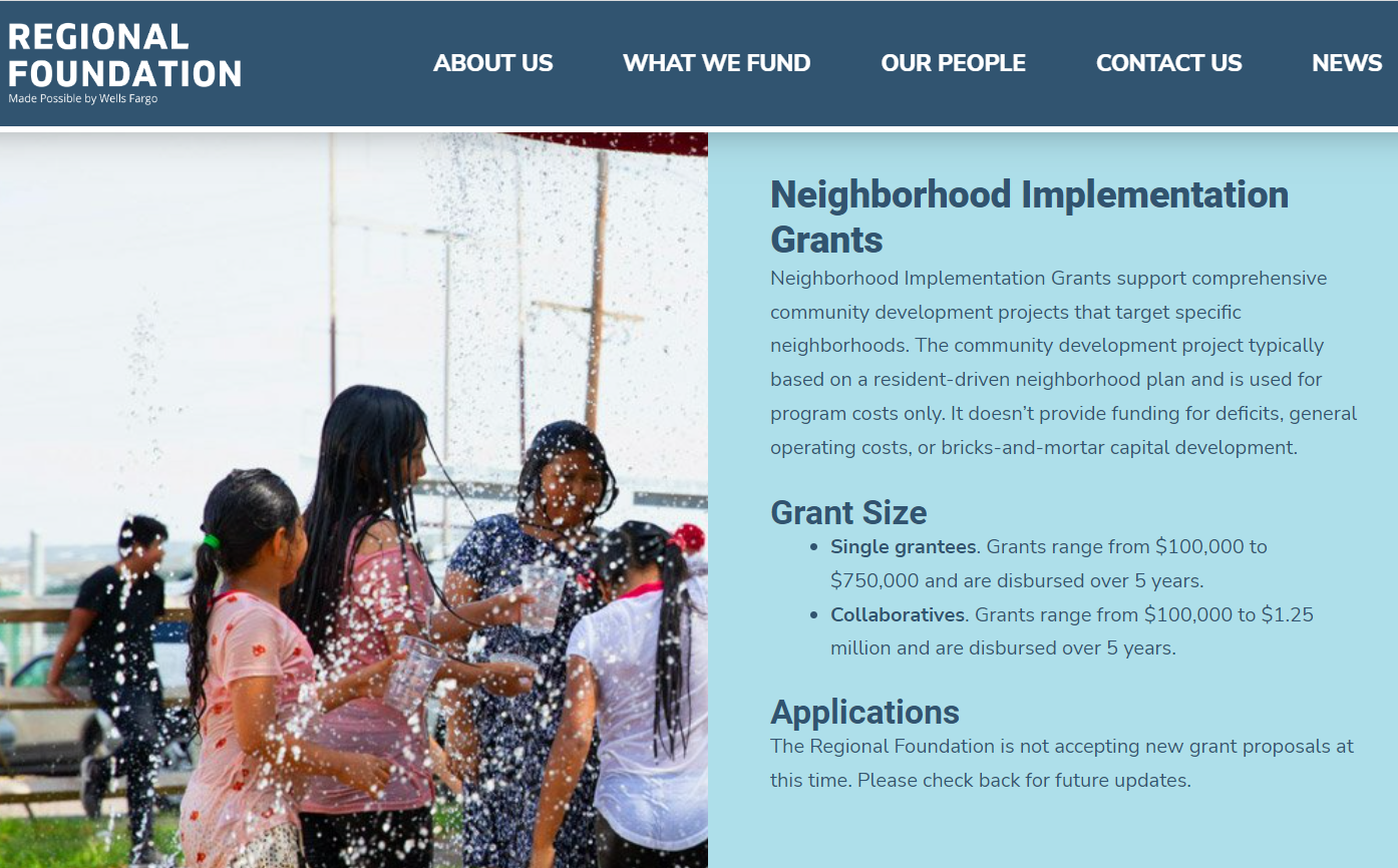 Regional Foundation Neighborhood Implementation Grants 